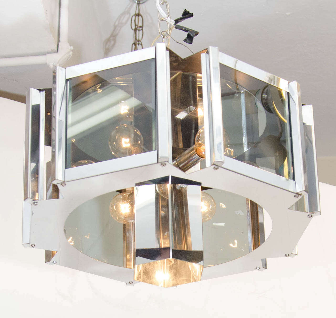 Mid Century Chrome and Glass Chandelier by Fredrick Ramond at 1stdibs