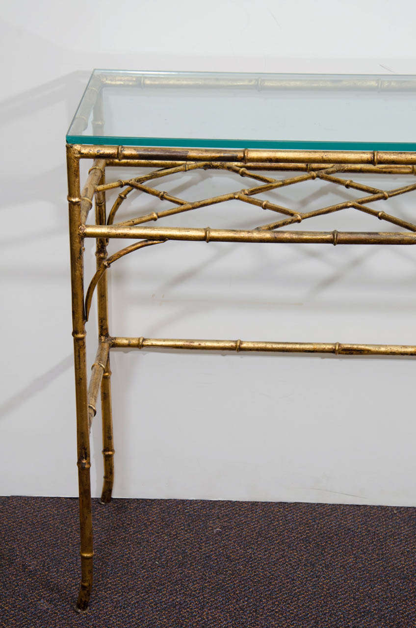 A Mid Century Glass and Faux Bamboo Console Table at 1stDibs gold