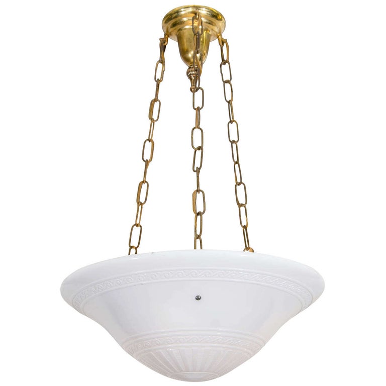 An Antique French Patterned Glass Bowl Lighting Fixture For Sale at 1stDibs