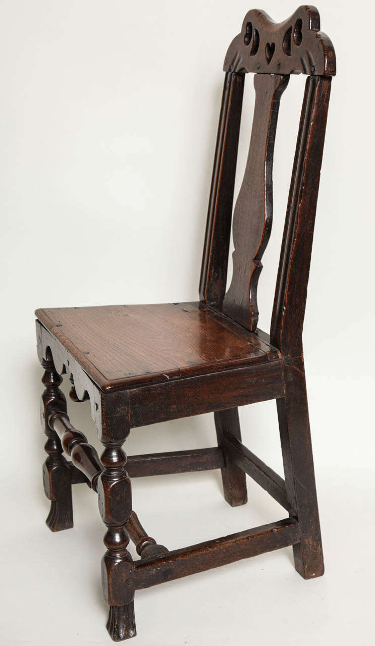 Oak Welsh Queen Anne Folk Art Side Chair