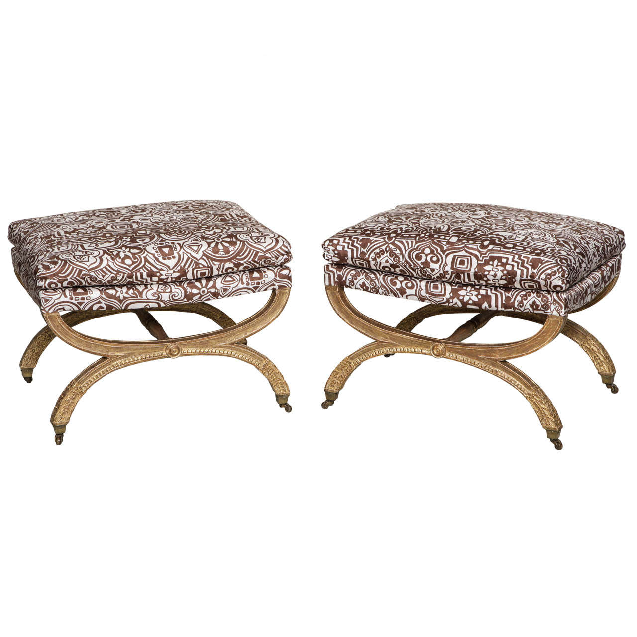Important Pair of Period "X" Frame Stools by Jean-Baptiste Lelarge