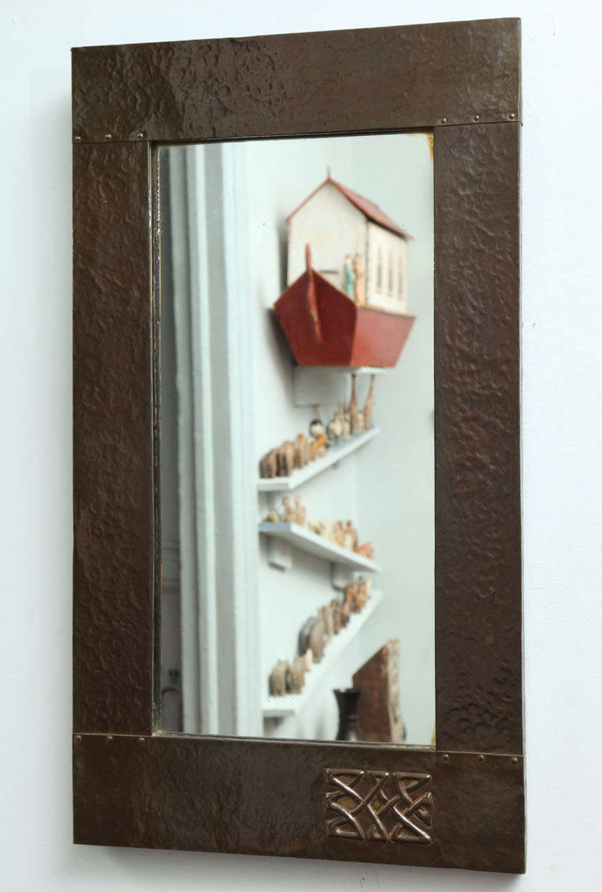 English Arts and Crafts Hammered Copper Mirror