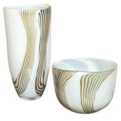 English Studio Glass Vase and Bowl
