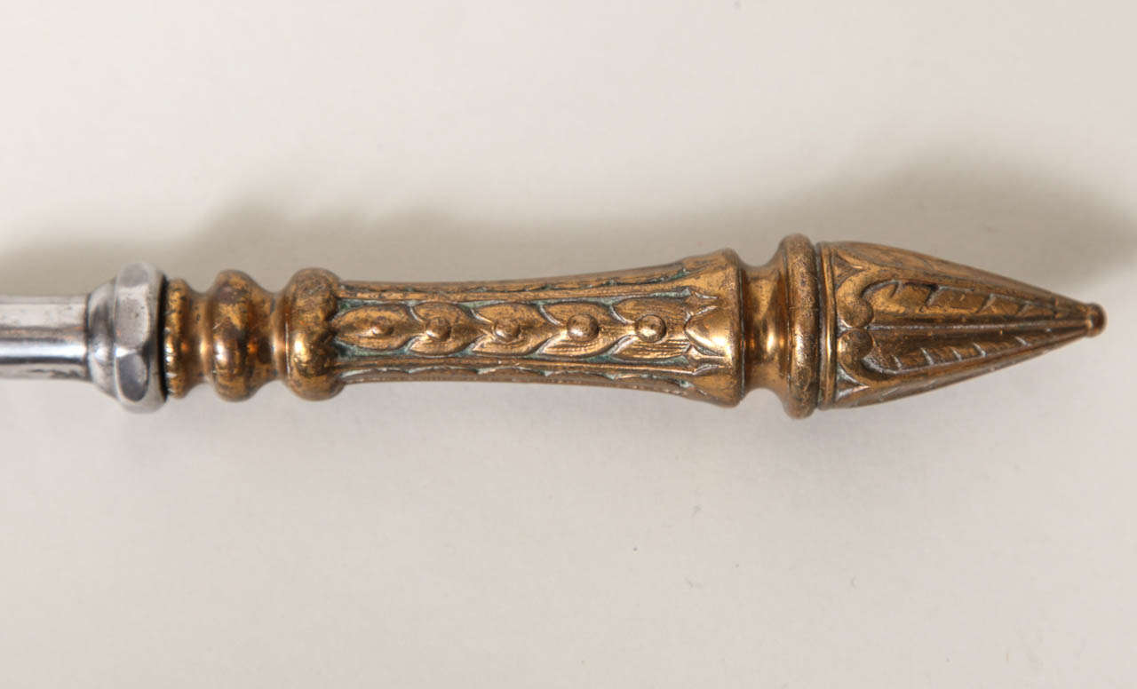 19th Century Fine Set of English Bronze Handled Barley Twist Fire Tools For Sale
