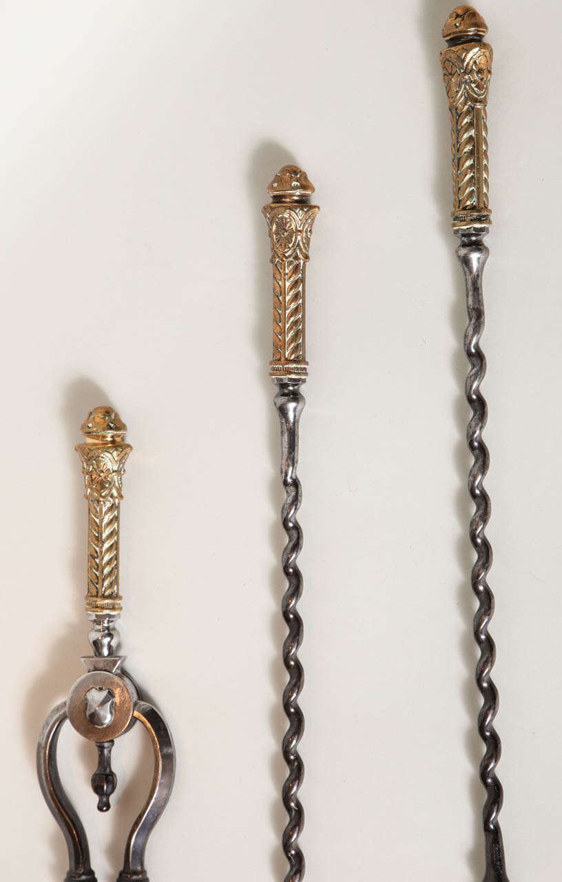 William IV Fine Set of Bronze and Gunmetal Steel Fire Tools