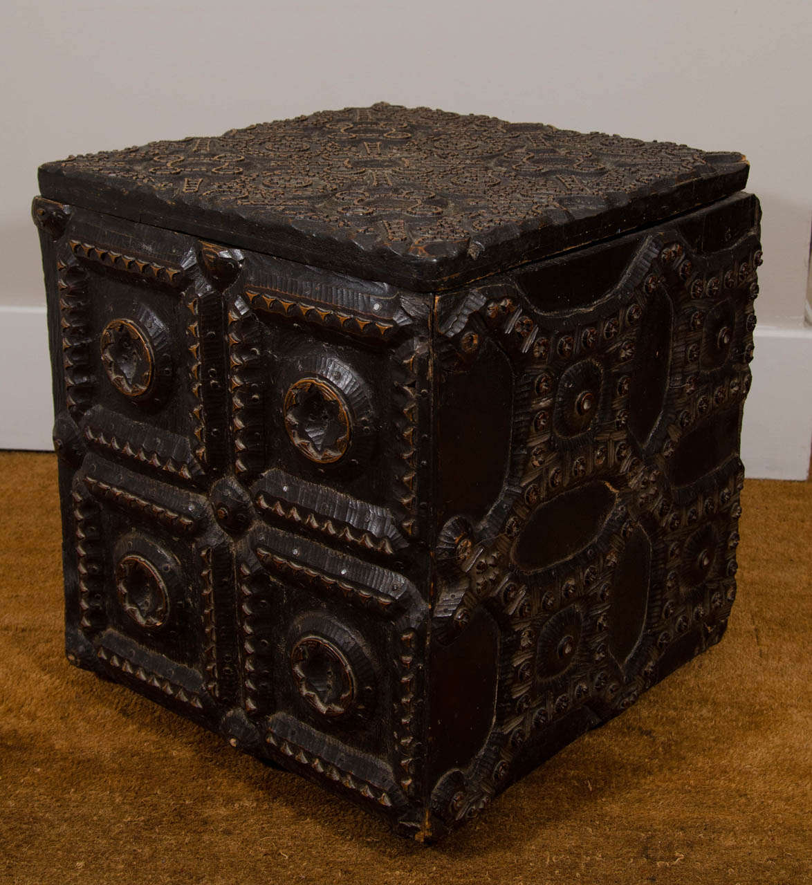 A Unique Indian Box on Castors made from Ikat Fabric Printing Blocks