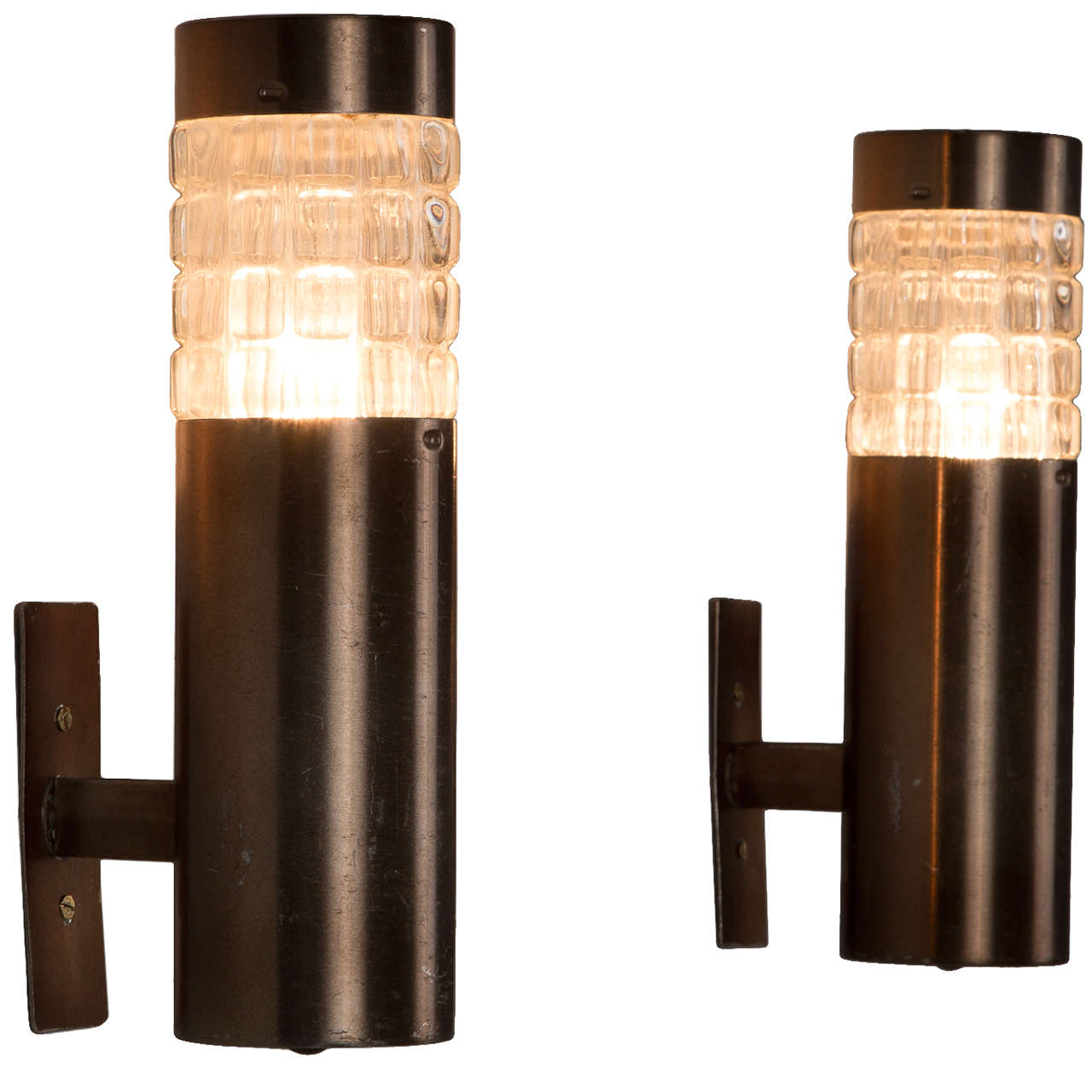 Set of Four Tubular Sconces with Structured Glass