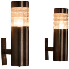 Set of Four Tubular Sconces with Structured Glass