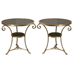 Pair of Bronze-Mounted Marble-Top Bouillotte Tables