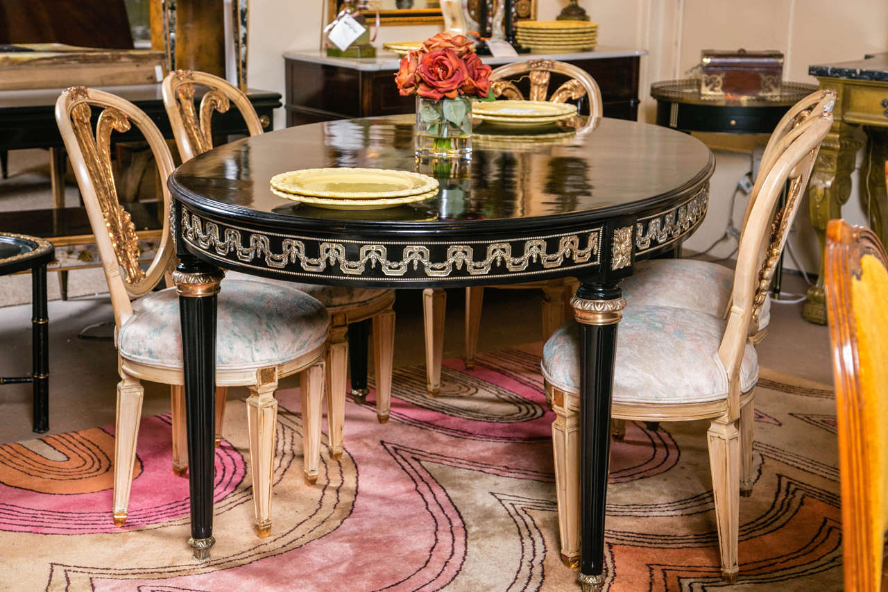 Hollywood Regency French Louis XVI Style Ebonized Oval Top Dining or Center Table by Jansen