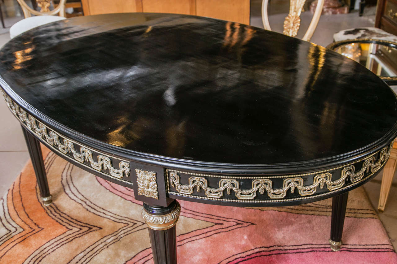 French Louis XVI Style Ebonized Oval Top Dining or Center Table by Jansen 1