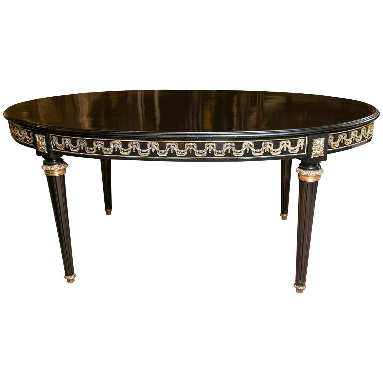 French Louis XVI Style Ebonized Oval Top Dining or Center Table by Jansen