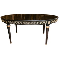 French Louis XVI Style Ebonized Oval Top Dining or Center Table by Jansen
