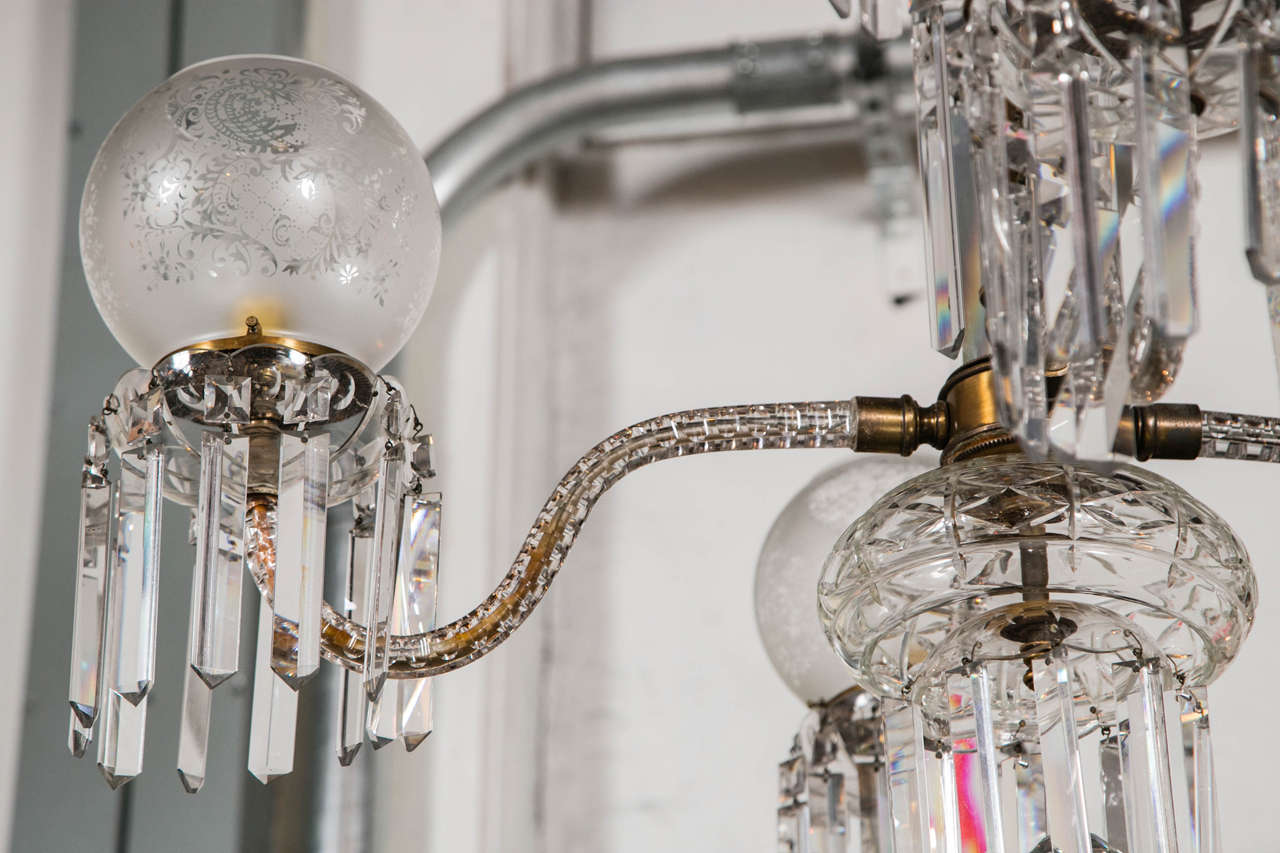 Late Victorian Victorian Crystal and Globe Four-Arm Chandelier