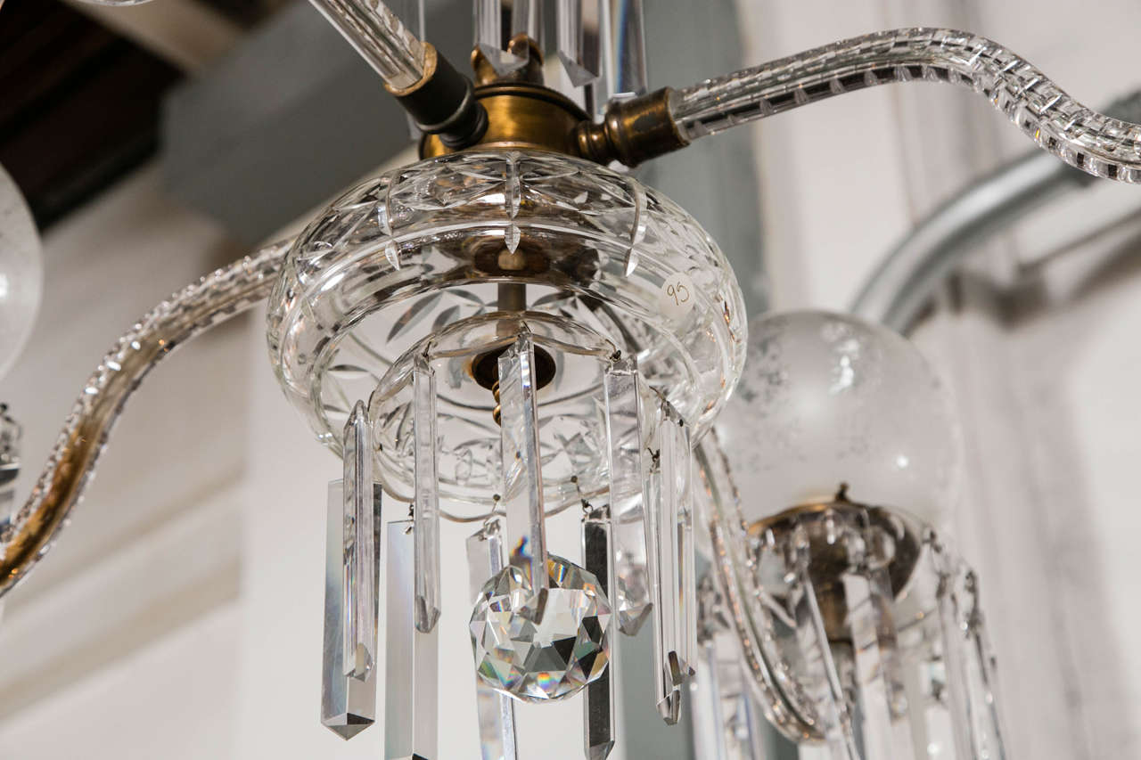 English Victorian Crystal and Globe Four-Arm Chandelier