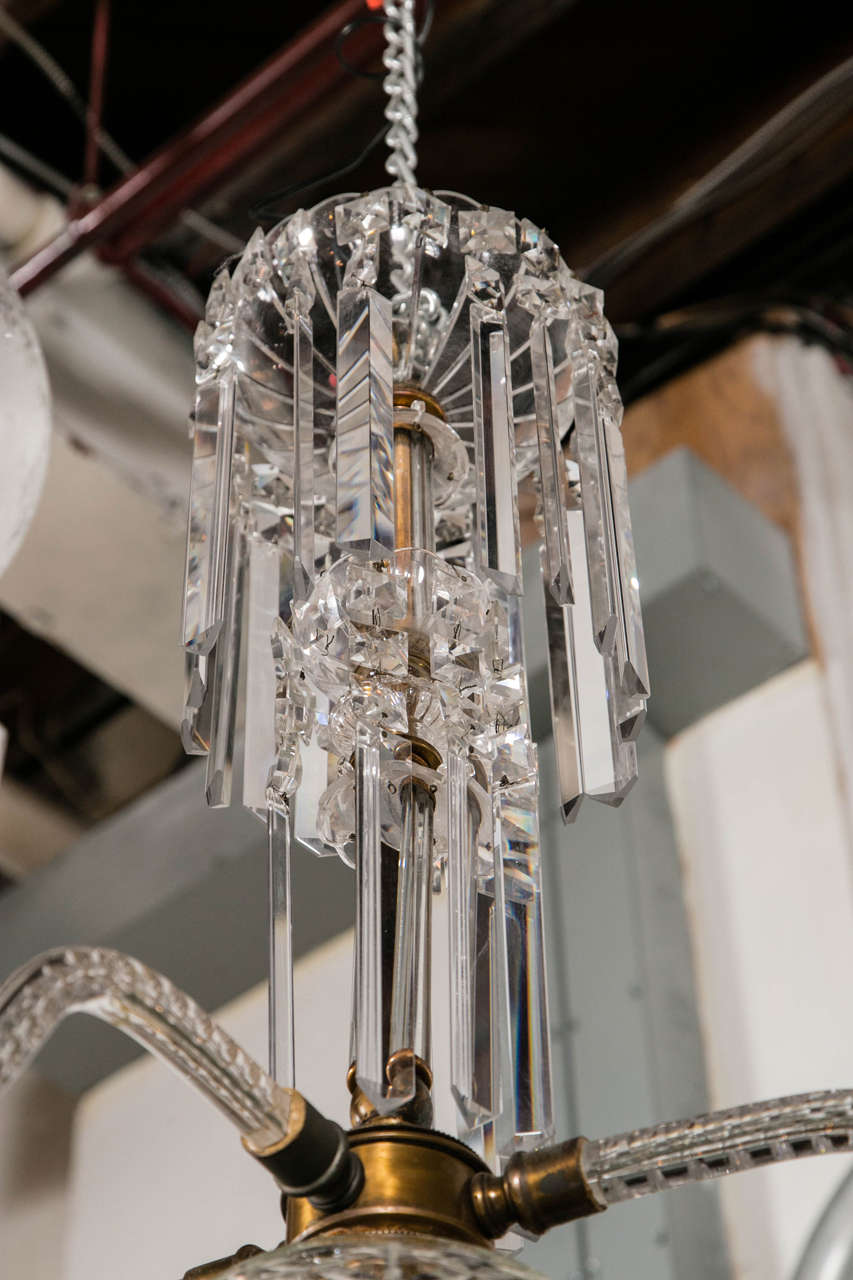 Victorian Crystal and Globe Four-Arm Chandelier In Good Condition In Stamford, CT