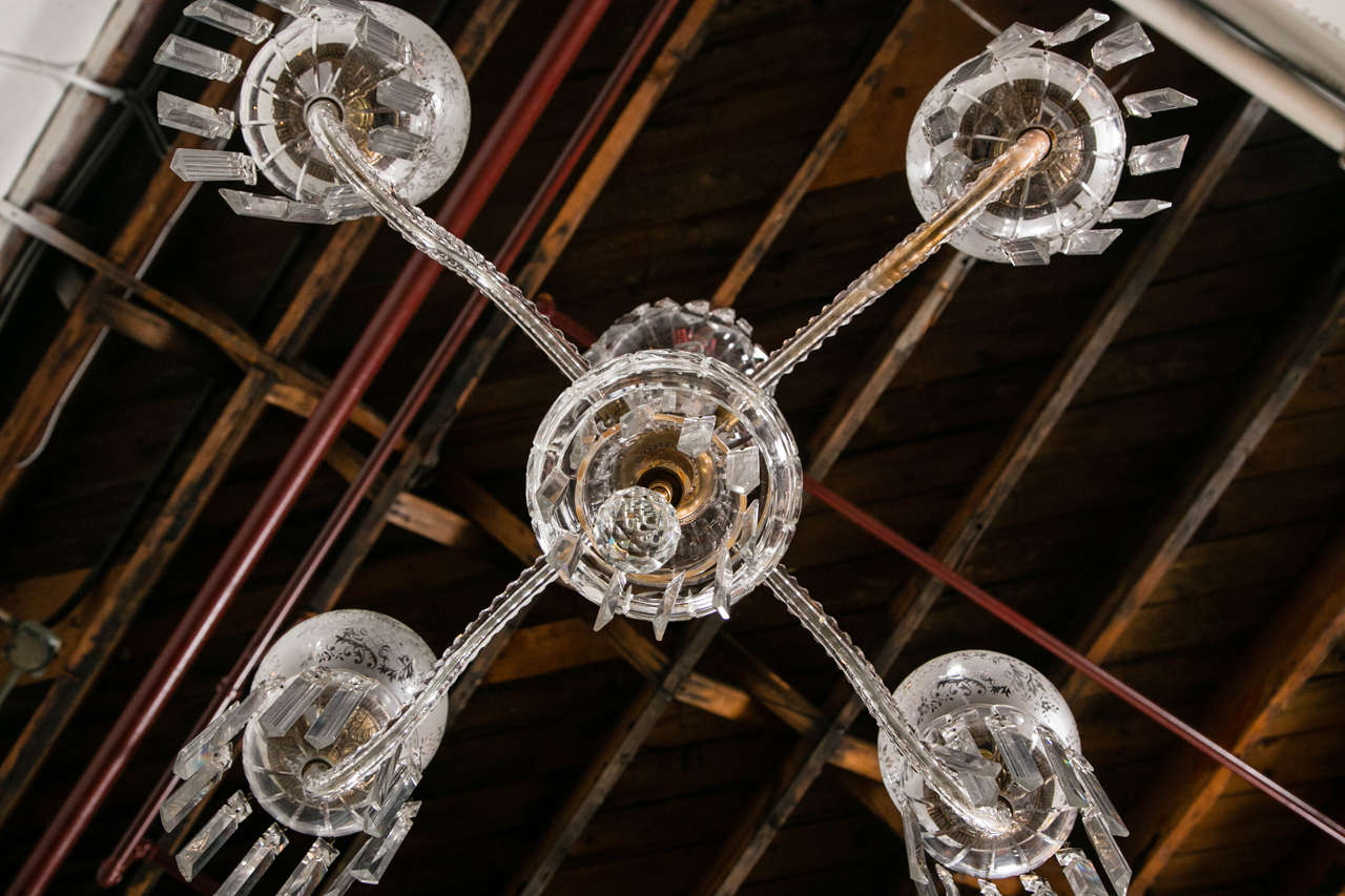 Mid-19th Century Victorian Crystal and Globe Four-Arm Chandelier