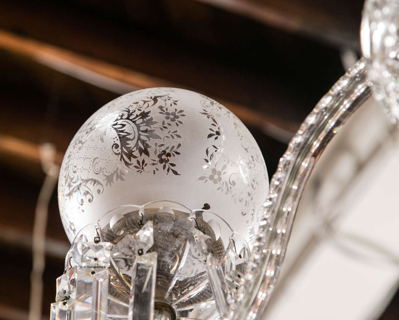 Victorian Crystal and Globe Four-Arm Chandelier 1
