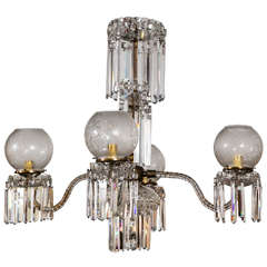 Victorian Crystal and Globe Four-Arm Chandelier