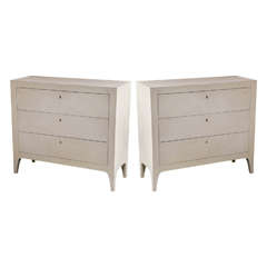 Pair of Goatskin Parchment Handmade Three-Drawer Nightstands or Commodes