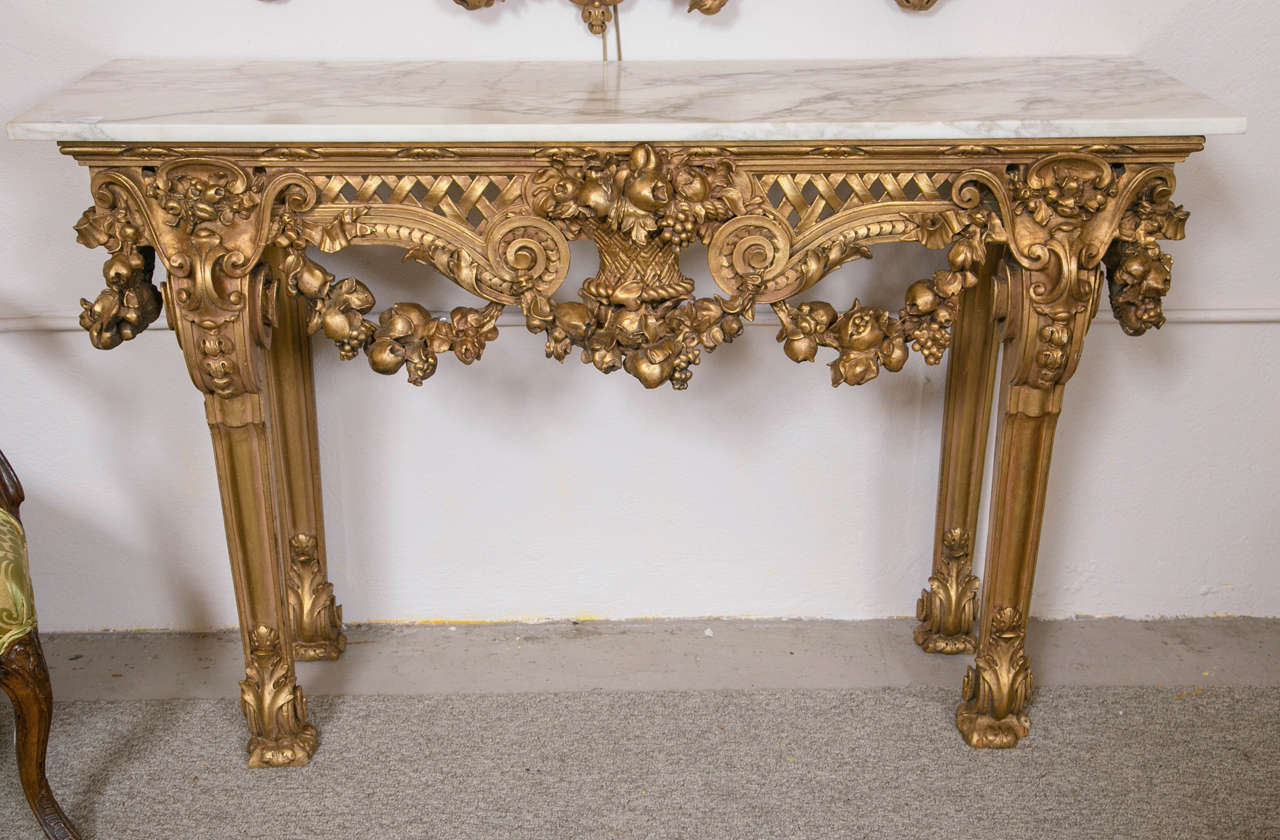 Louis XVI Marble Top Console Table with Matching Mirror by Maison Jansen Finely Carved  