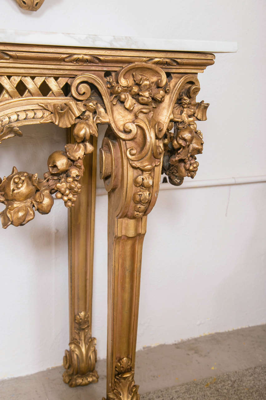 Marble Top Console Table with Matching Mirror by Maison Jansen Finely Carved   In Good Condition In Stamford, CT