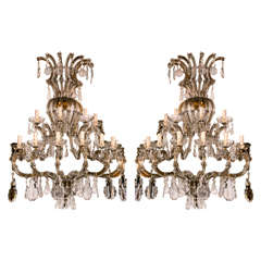 Pair of Venetian, Crystal Large Wall Sconces