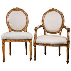 Set of Ten Louis XVI Style Dining Chairs in the Manner of Jansen