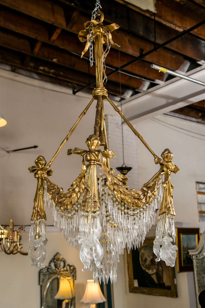 Belle Époque Pair of Bronze and Crystal Chandeliers Late 19th Century
