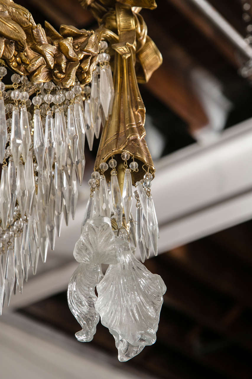 French Pair of Bronze and Crystal Chandeliers Late 19th Century