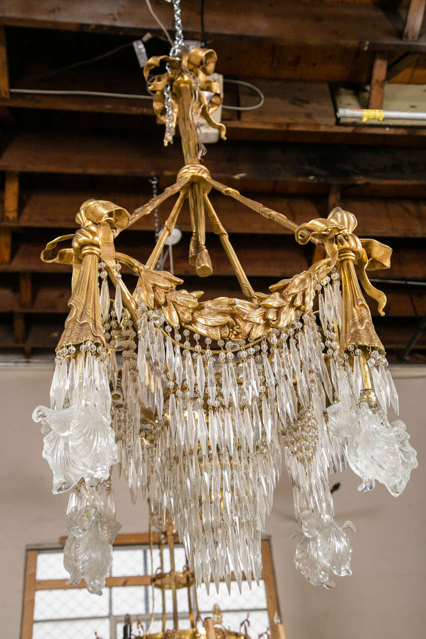 Pair of Bronze and Crystal Chandeliers Late 19th Century 3