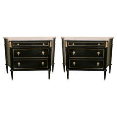 Pair of Maison Jansen Louis XVI Style Marble-Top Commodes and Chests