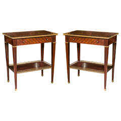 Pair of Louis XVI Style Bronze-Mounted and Parquetry End Tables, Jansen
