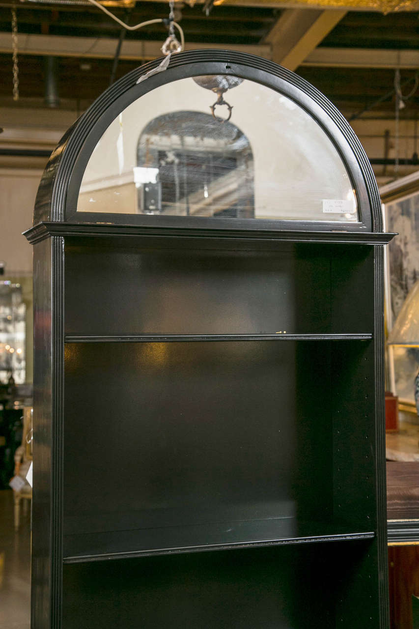 Pair of Etched Detailed Mirror Ebonized Dome Bookcase Etagere Cabinets  2