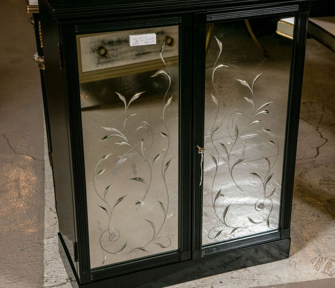 Pair of Etched Detailed Mirror Ebonized Dome Bookcase Etagere Cabinets  3