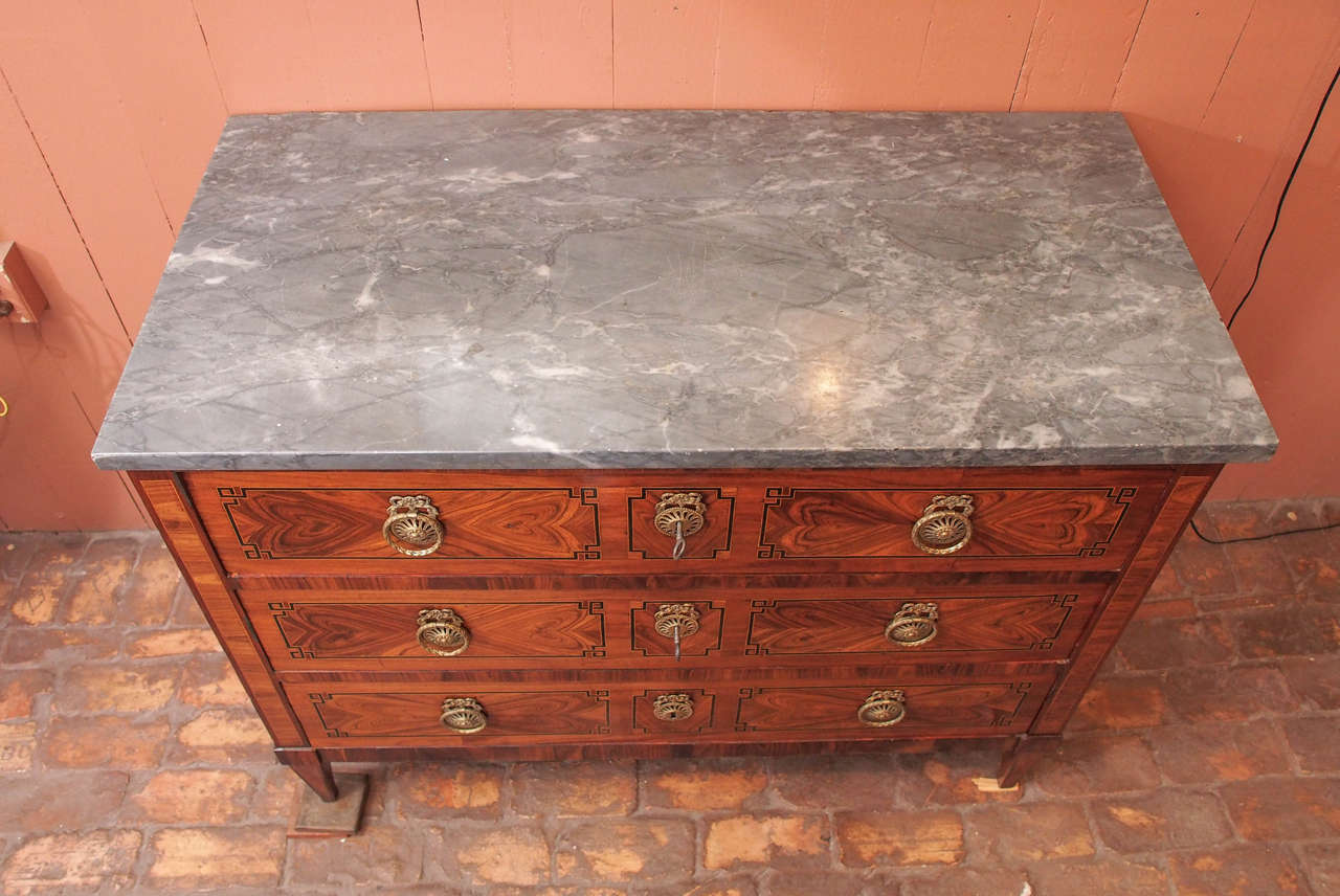 Fine French Directoire Marquetry Commode with Grey Marble Top 3