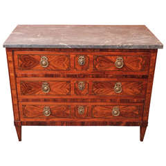 Fine French Directoire Marquetry Commode with Grey Marble Top