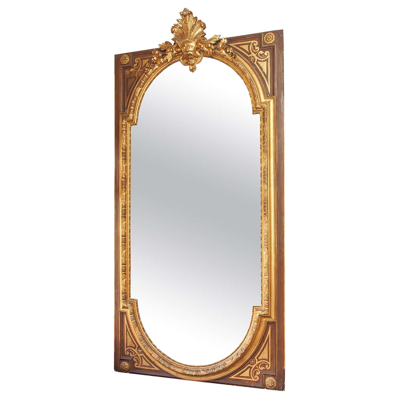 Grandiose French Napoleon III Painted and Gilded Mirror