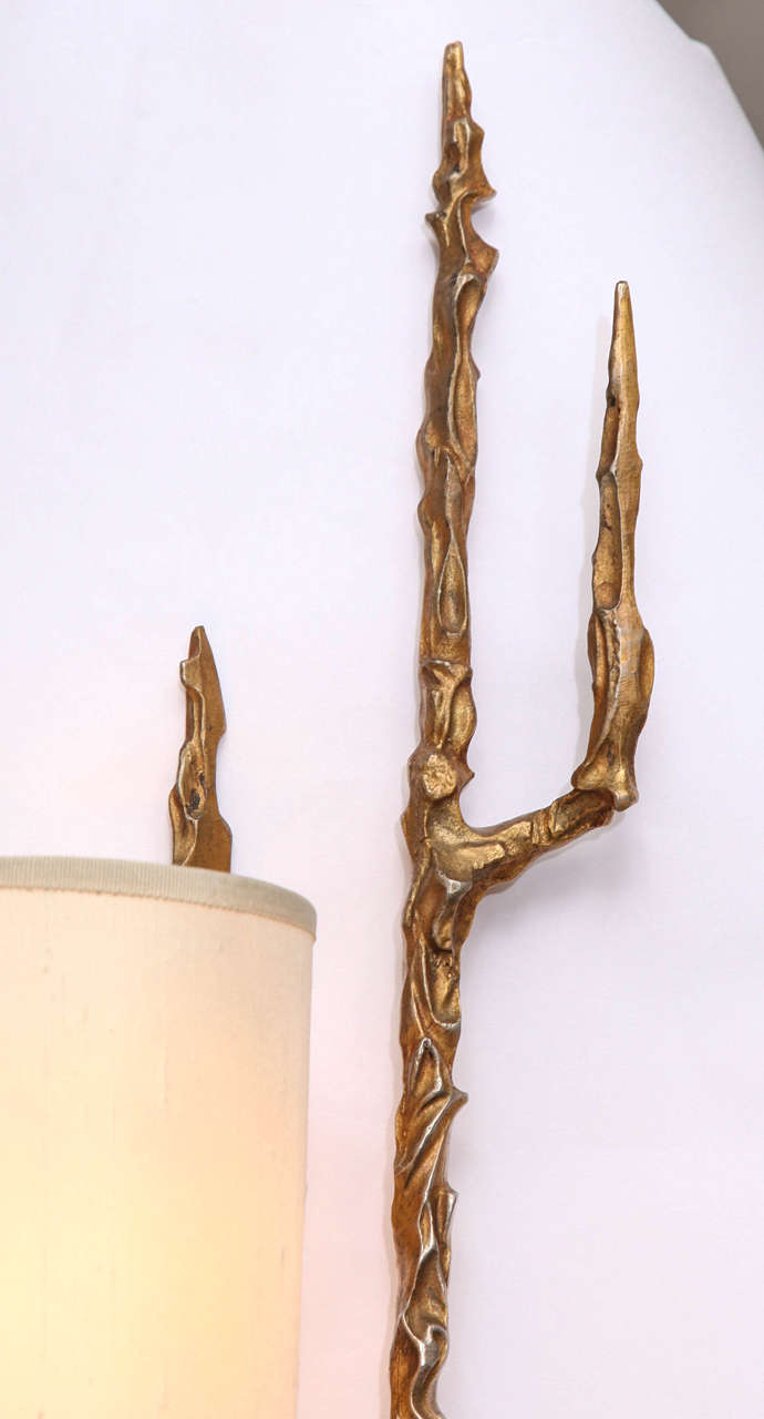 Pair of 1960s Brutalist Bronze Wall Sconces In Excellent Condition In New York, NY