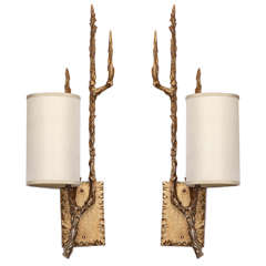 Pair of 1960s Brutalist Bronze Wall Sconces