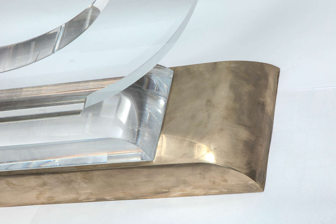1970s Architectural Modernist Glass Top Console in Lucite and Bronze 3