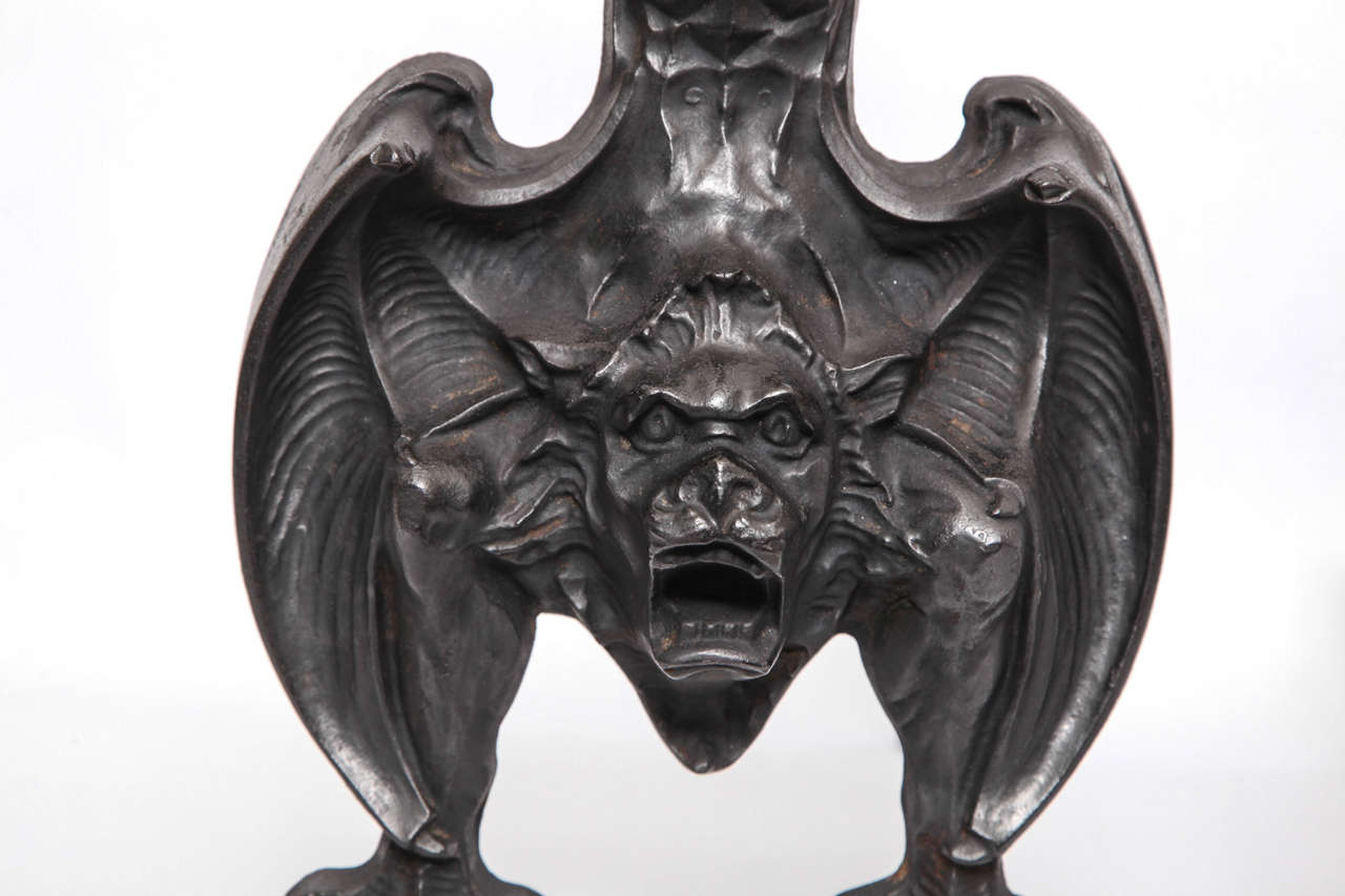 Pair of 1920s Stylized Bat Andirons In Excellent Condition In New York, NY