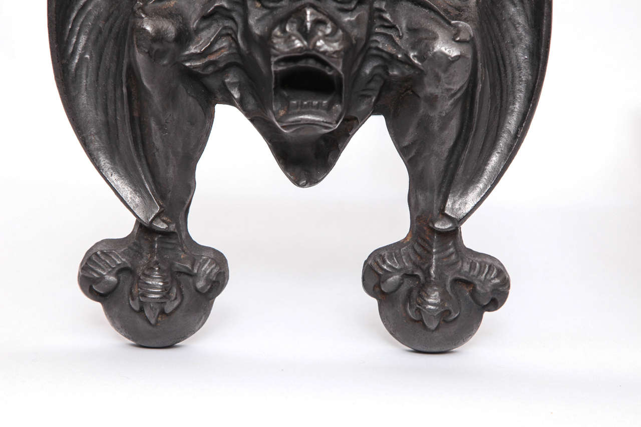 Early 20th Century Pair of 1920s Stylized Bat Andirons