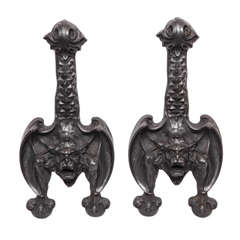 Pair of 1920s Stylized Bat Andirons