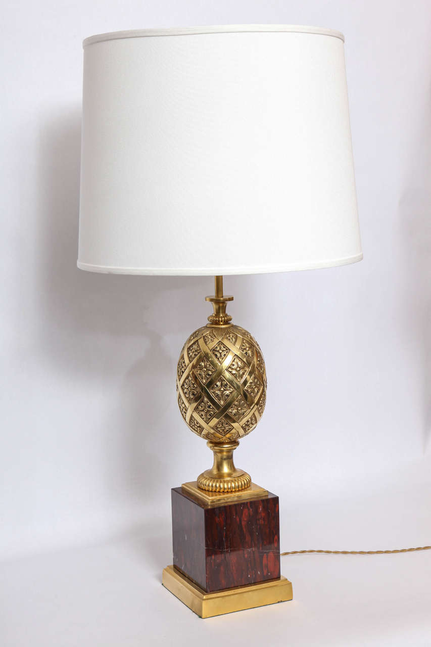 A Pair of French Art Moderne gilt bronze and marble Table Lamps