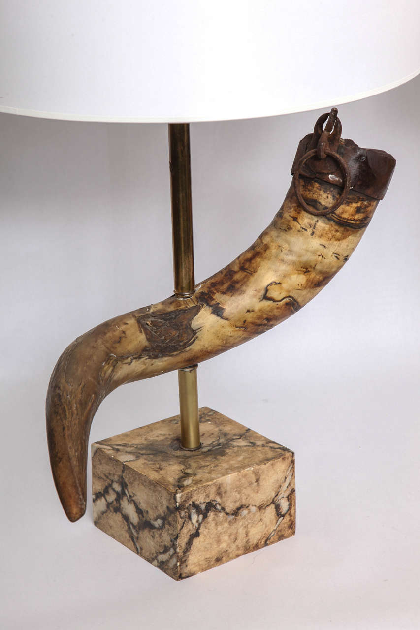 Pair of 1920s Prehistoric Mounted Horn Table Lamps In Excellent Condition In New York, NY