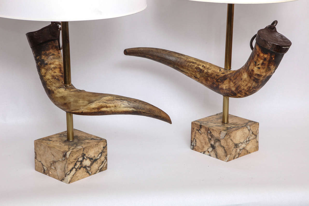 Pair of 1920s Prehistoric Mounted Horn Table Lamps 2