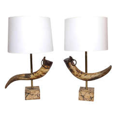 Pair of 1920s Prehistoric Mounted Horn Table Lamps