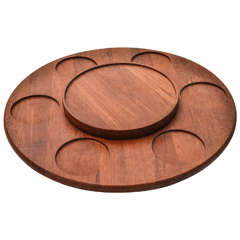 Danish Teak "Lazy Susan" with Original Stainless Steel Condiment Dishes
