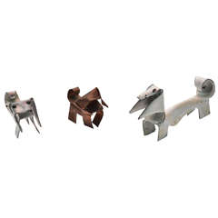 Three Copper "Origami" Dogs Figures, 1960s